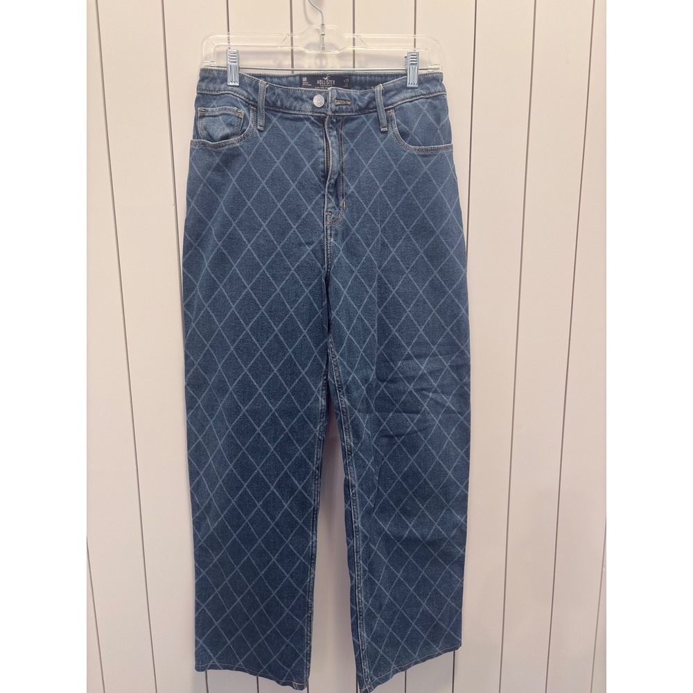 Hollister Dad Jeans Womens 9R Blue Excellent Diamond Pattern Y2K Streetwear - Picture 1 of 3